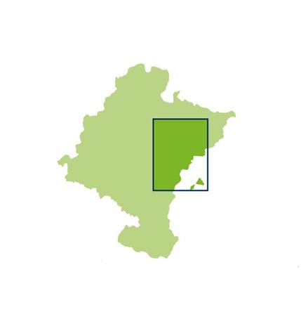 Mapa de Navarra resaltando la zona de Comarca de Sangüesa y Prepirineo